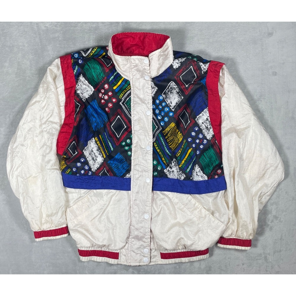 Vintage 90s Sunterra Petite Windbreaker Women PL Abstract Colorblock Geometric
